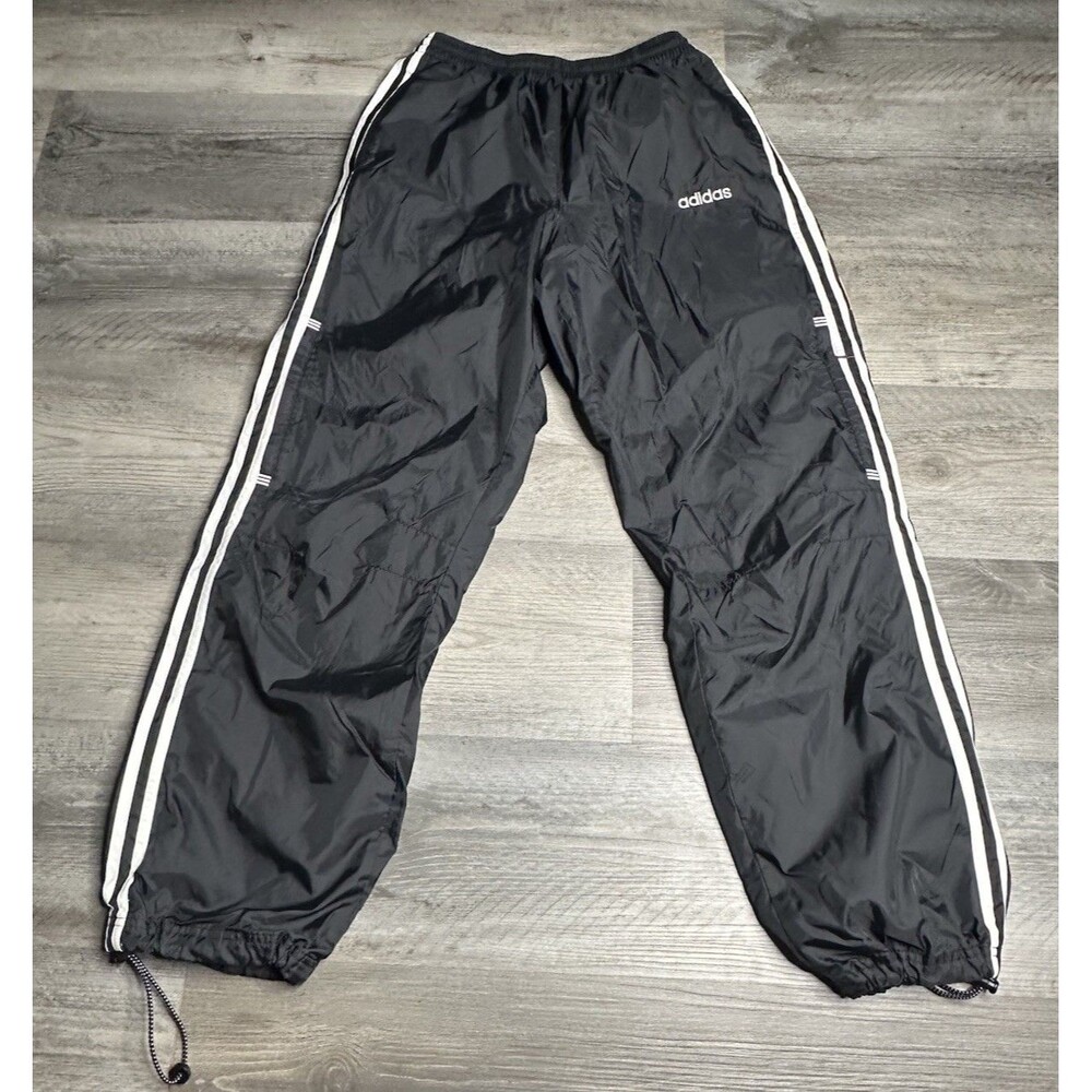 Vtg Y2K Adidas Side Zip Track Pants Nylon Windbreaker Black Men’s Medium